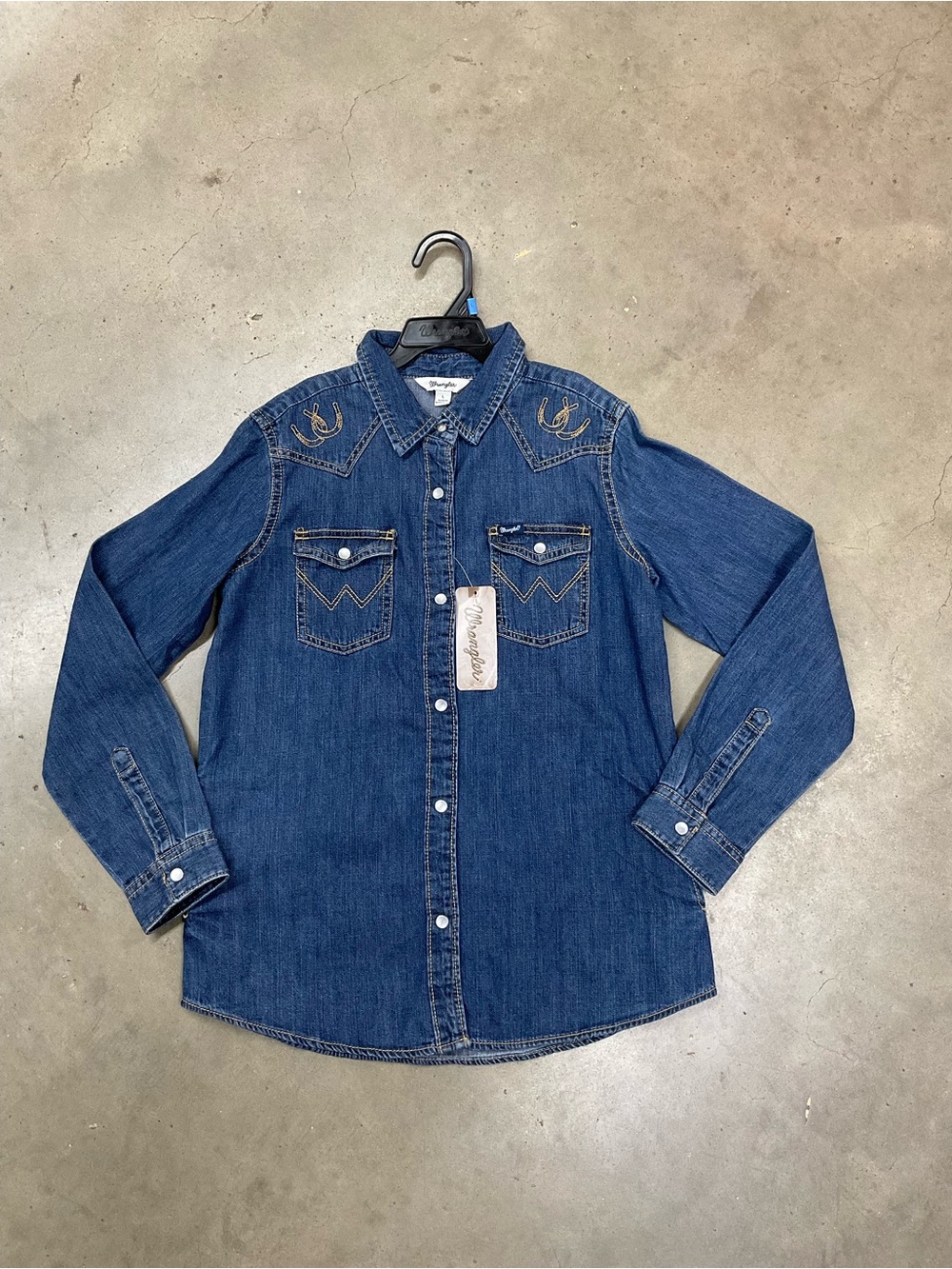 Wrangler Blue Denim Western-Style Button-Down Shirt